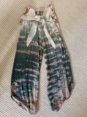 Shore Pastel Tie-Dye Wide Leg Pants in Teal and Brown